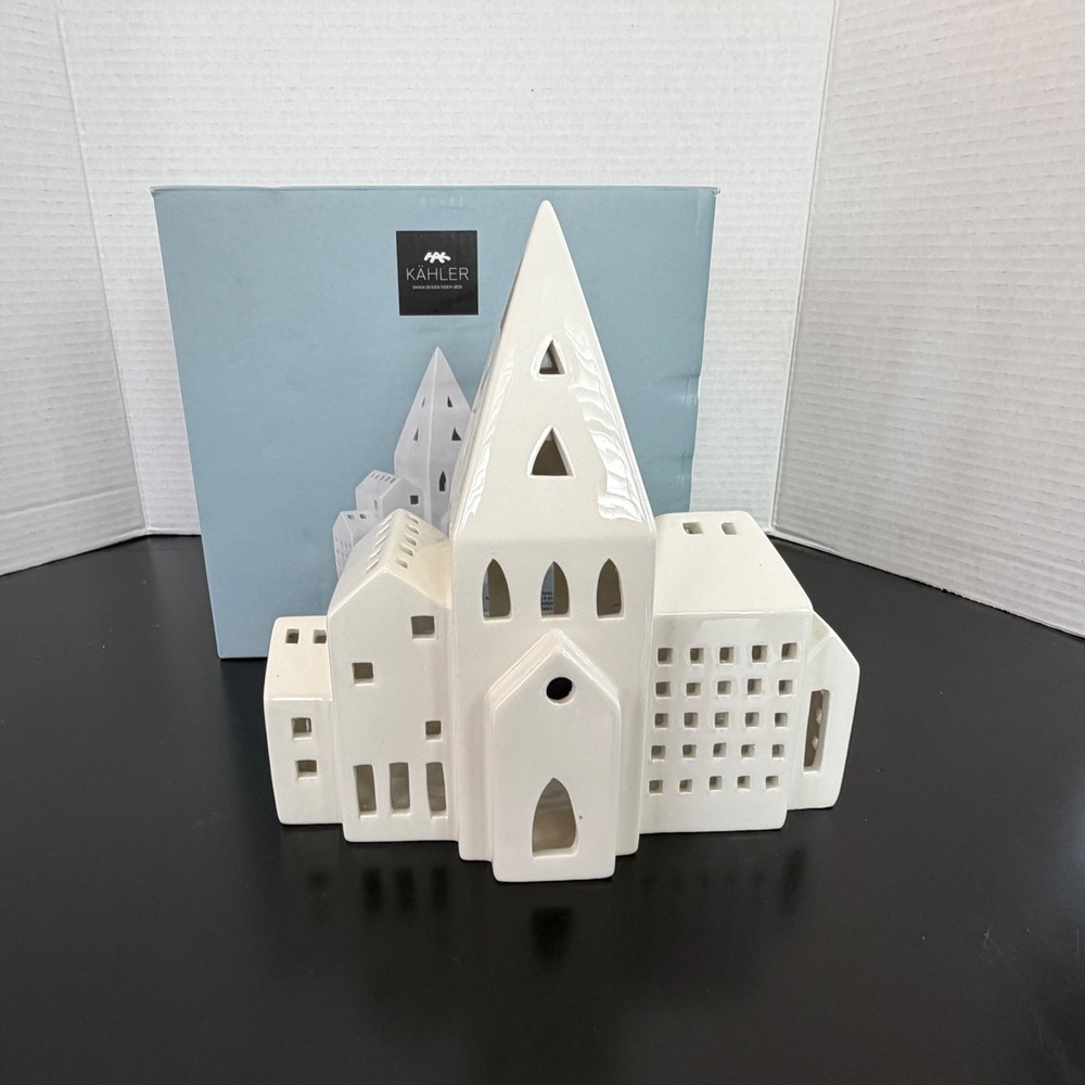 Kähler Urbania Church Tealight House White Ceramic 7" Excellent Danish Design